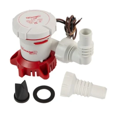 Image de Attwood 5606 7 Pompe de cale Tsunami MK2 500 GPH 12 Volts non automatique sortie filetée et raccords tuyaux souples 3/4&quot; (19mm) &amp; 1&quot; (25mm)