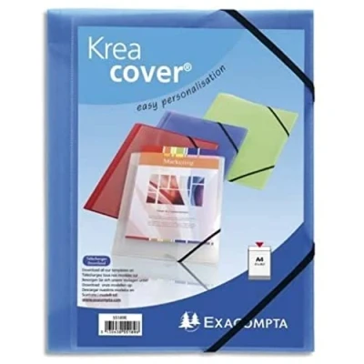Image de EXACOMPTA Chemise 3 rabats personnalisable 1 face à élastique KREACOVER, coloris bleu transparent