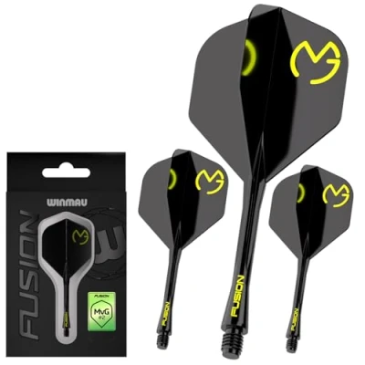 Image de Winmau Fléchettes Michael Van Gerwen MvG Fusion avec ailettes et Tige intégrées Forme Design n 2 Noir Vert, Longueur Moyenne