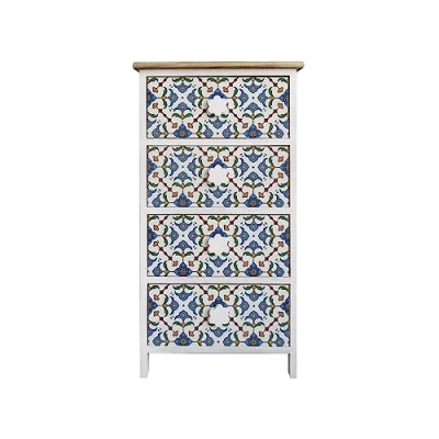 Image de Rebecca Mobili, Commode Armoire de Salle Bain 4 tiroirs, Bois Blanc Bleu Clair, Style Moderne, pour entrée Dimensions: 76 x 40 30 cm (HxLxP) Art. RE6499