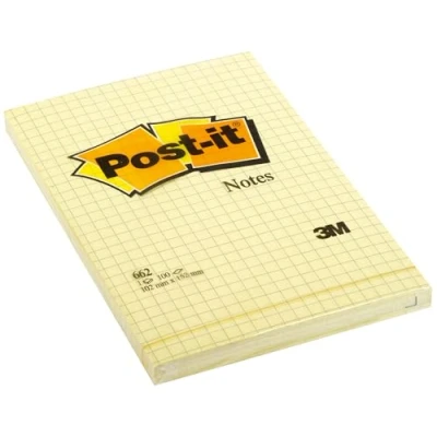 Image de Post it Note repositionnable Quadrillée 102 x 152 mm Jaune