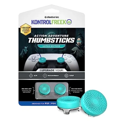 Image de KontrolFreek Lotus pour Playstation 5, PS5 et 4, PS4, 2 joysticks concaves, Taille Moyenne, Bleu Sarcelle/Transparent