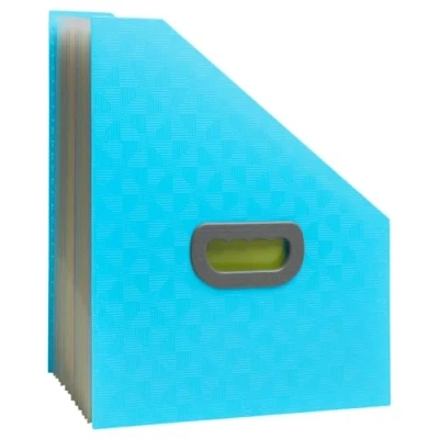 Image de Exacompta Réf. 55599E Carton de 4 Trieurs bureau porte revue PopN Co poignée rigide en PP recyclé onglets et intérieur multicolores 12 compartiments dim 26,5x32,5 cm couleur cyan