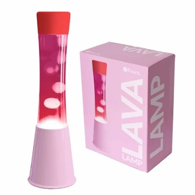 Image de fisura. Lampe à lave rose et rouge. Base Avec couvercle rouge, liquide blanche. d&#039;ambiance originale. ampoule de rechange. 11 cm x 11cm 39,5 cm.
