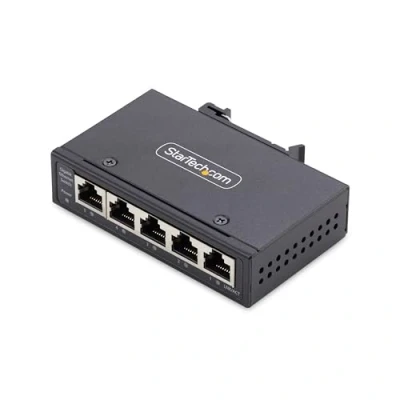 Image de StarTech.com Switch Réseau Industriel 5 Ports Non Géré, 100/1000 Ethernet, Rail DIN/Montage Mural, Commutateur Gigabit IP30 Robuste, 40C 75C, 9 60V DC, Conforme TAA Neuf