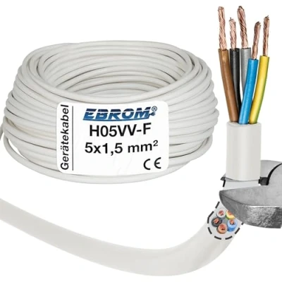 Image de Câble H05VV F 5G1,5 mm² 5 x 1,5 Blanc 10 m, 25 50 m ou 100