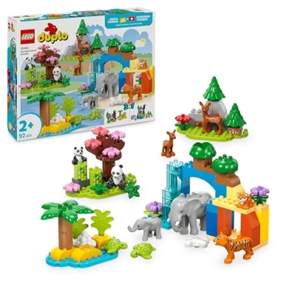 Image de LEGO Duplo Familles d’Animaux Sauvages 3 en 1 Jouets d’éveil Montessori pour Tout Petits avec Tortues, Tigres, éléphants, daims et Pandas Cadeau d&#039;anniversaire Enfants dès 24 Mois 10446