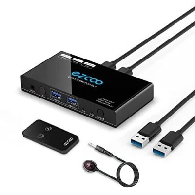 Image de USB 3.0 Switch 2 entrées 4 sorties de partage IR Romte KVM Hub Commutateur pour souris, clavier, scanner, imprimante avec ports A vers 1,5 m