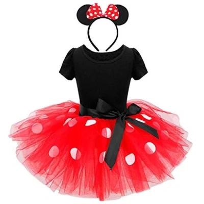 Image de Lito Angels Deguisement Robe Minnie Mouse Enfant Fille, avec Oreilles de Souris Serre tete, Taille 5 6 ans, Rouge (étiquette en tissu 130)