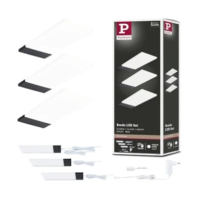 Image de Paulmann 92124 LED sous meubles Bredo avec capteur de proximité kit 3 4000 K 2,5W 80x190 mm 180lm Noir luminaire en saillie pour meuble