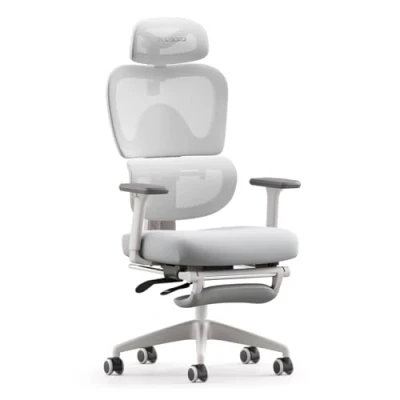 Image de MUSSO E600SE Chaise de bureau ergonomique à 3 niveaux réglables avec accoudoirs et appuie tête en 3D repose pieds, adaptée pour femmes adolescents, protection la colonne