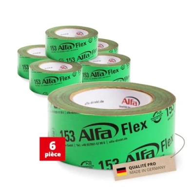 Image de 153 ALFA «Flex» Ruban adhésif flexible haute performance, 6 pièces, 60 mm x 25 m (150 mètres) pour pare vapeur, freins vapeur et membranes de toiture, ultra fixant