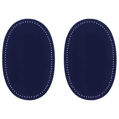 Image de ZUPAYIPA Lot de 2 patchs ovales en tissu à coudre pour coudes, genoux, pulls, pantalons, loisirs créatifs et couture (tissu daim, bleu)