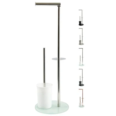 Image de MSV &quot;Bergamo Porte Rouleau WC Brosse en Acier Inoxydable et Verre Support Blanc 3 1