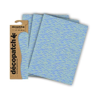 Image de Décopatch C836C Une pochette de 3 feuilles papier imprimé 30x40 cm, Nuage vert sur ciel bleu