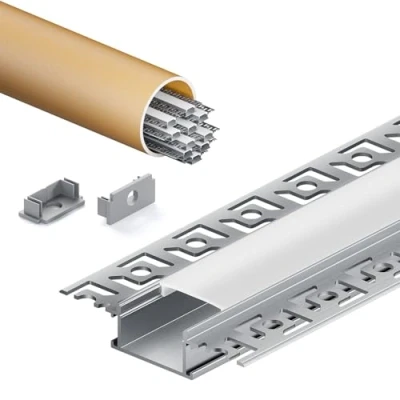 Image de KOSOOM Profilé LED 10 pièces de 2 mètres, Bandes LED, Installation encastrée avec diffuseur et Couvercle antipoussière, Largeur Max 20 mm, Dimensions 28 x 13,8 Ailes latérales 64,2 mm