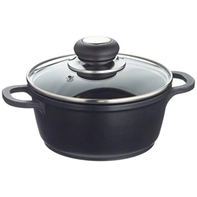 Image de Krüger 2027347 Delta Cast Casserole avec Couvercle en Verre/Aluminium Noir 20 cm