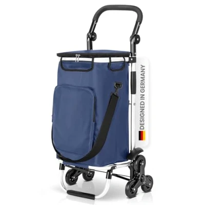Image de wuuhoo® 2en1 hariot à provisions Buddy avec système 3 roues et isolation thermique, chariot empilable, compartiment réfrigéré, pliable bleu foncé