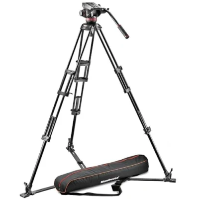 Image de Manfrotto MVH502A Kit de Rotule vidéo fluide avec friction réglable + Trépied en aluminium Bol 75 mm/60 mm Noir