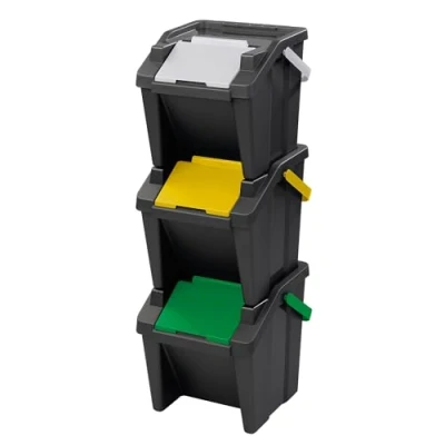 Image de Tontarelli Set de 3 poubelles empilables MODA 30L avec poignée