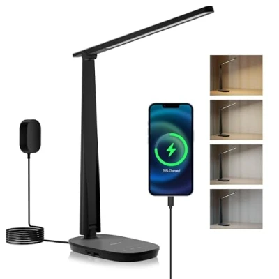 Image de Honeywell lampe de bureau LED pliable H2 Sunturux pour le soin des yeux avec double charge, 4 modes couleur, table à intensité variable domicile Noir