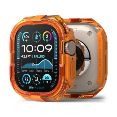 Image de Ringke Coque Compatible avec Apple Watch Ultra 2/1 [Fusion Bumper] Transparente Solide Rigide Bumper Antichoc Protection pour Case Accessoires Neon Orange