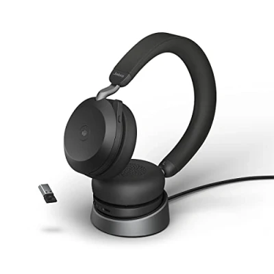 Image de Jabra Evolve2 75 Wireless PC Headset with Charging Dock and 8 Mic Technology Dual Foam Stereo Headphones Advanced Active Noise Cancellation, USB A Bluetooth Adapter MS Compatibility Black