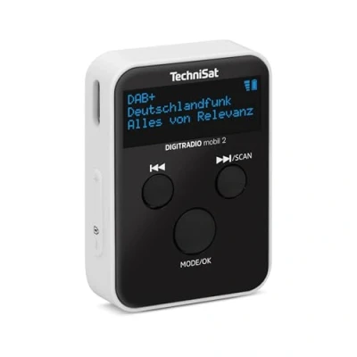 Image de TechniSat DIGITRADIO Mobil 2 Mini Radio Portable Dab+/FM avec Batterie intégrée (Radio de Poche Rechargeable, Casque, écran OLED, mémoire des favoris) Noir/Blanc
