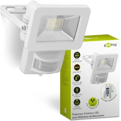 Image de goobay 53878 Projecteur LED avec détecteur de mouvement 10 W Lumière Blanc neutre 4000 K 850 lm Angle d&#039;éclairage 100 degrés Indice protection IP65