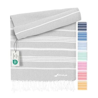 Image de Serviette de Plage hammam Fouta en Coton 100% recyclé Turque à séchage Rapide, fouta, Bain pestemal idéale comme Drap XXL Gris Clair 200x200cm Sultan