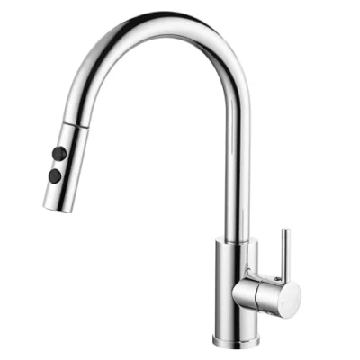 Image de Peppermint Robinets de cuisine chromés avec douchette extractible à levier unique Robinet mitigeur 1 trou haut Arc Pull Down d&#039;évier col cygne