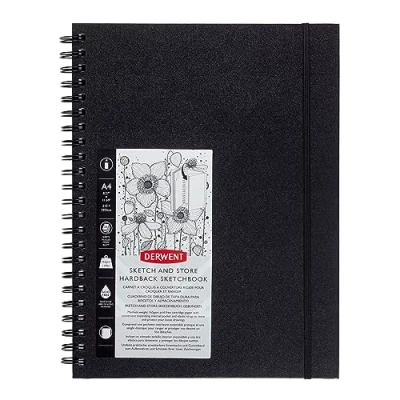 Image de Derwent Sketch &amp; Store Carnet de Croquis A4 Portrait avec Dos Rigide, 56 Feuilles Papier Non Acide, Reliure Spirale, Qualité Professionnelle, 2102178