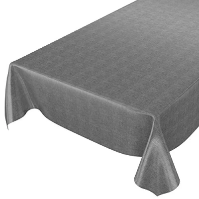 Image de ANRO Nappe en Toile cirée, Aspect Lin, Anthracite, 180 x 140 cm