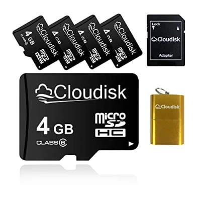 Image de Cloudisk Pack de 5 Cartes Micro SD 4 go Carte mémoire microSD class6 avec Lecteur + Adaptateur Vendu en Vrac