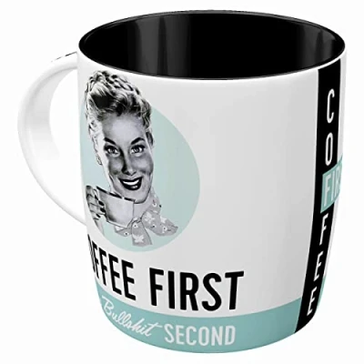 Image de Nostalgic Art Tasse à café rétro, Coffee First Idée de Cadeau pour nostalgiques, en céramique, Design Vintage Amusant avec Une Citation, 330 ML