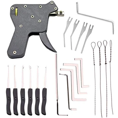 Image de Loboo Idea Kit d&#039;outils de serrurier pour ouvre serrure porte, comprenant un pistolet crochetage, 10 pièces d&#039;extraction clés cassées et 5 tension professionnel