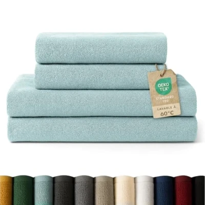 Image de Blumtal Lot Serviette De Toilette 2 Serviettes Bain 70x140 Essuie Mains 50x100 Doux Et Absorbant 100% Coton Certifié Oeko TEX® Bleu Clair