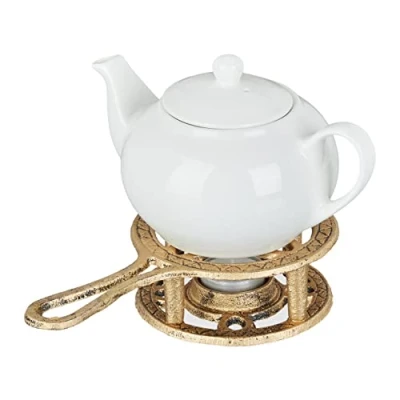 Image de Relaxdays Chauffe théière, cafetière, en Fonte, Aspect Bronze, pour Une Bougie, Design Antique, réchaud Rustique, Noir