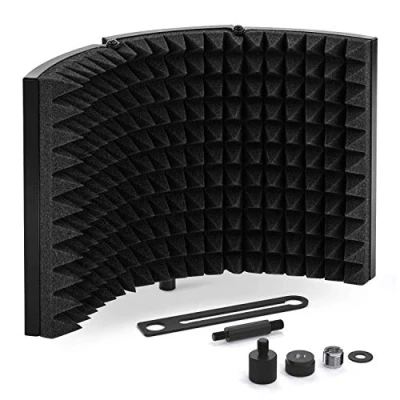 Image de TONOR Bouclier d&#039;Isolation de Microphone Insonorisant Filtre Vocal Pliable avec Isolation en Mousse Absorbant pour Enregistrement à Condensateur Studio, Noir