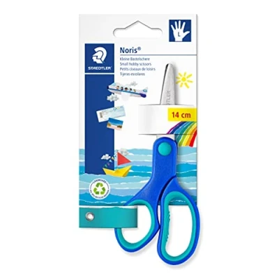Image de Staedtler Noris 965, ciseaux gauchers à bouts arrondis, Sécurisés pour les enfants, Étui blister avec 1 paire de 14 cm, 965 LNBK