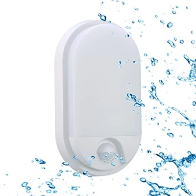 Image de Sigmaled lighting, Plafonnier LED 10W avec DÉTECTEUR de mouvement pour extérieur, Étanche IP54, Blanc Chaud 3000K, 900 Lm, Applique OVALE, Éclairage mural