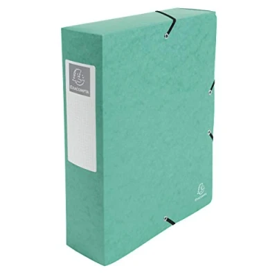 Image de Exacompta Ref. 50833E 1 boite de classement avec élastiques Exabox en carte lustrée 600g/m2 Dos 8 cm dimensions 25 x 33 pour documents A4 couleur vert livrée montée
