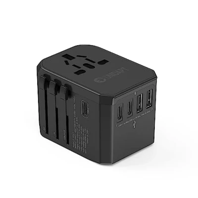 Image de Unidapt Adaptateur Prise Universelle de Voyage Electrique avec 3 USB C et 2 A, Chargeur Mural Universel vers Europe, Royaume Uni, Australie, Etats Unis, Chine, Noir