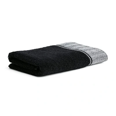 Image de MÖVE Brooklyn Serviette de Bain uni avec une large bordure à chevrons 80 x 150 cm, Fabriqué en Allemagne, 85 % coton / 10 viscose pulpe bambou 5 lin, Black (Noir)