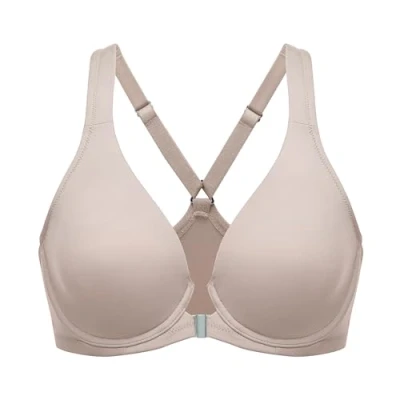 Image de DELIMIRA Soutien Gorge Fermeture Devant Grande Taille avec Armature Decollete Plongeant Dos Nageur Non Rembourré Brouillard De Mer 95F