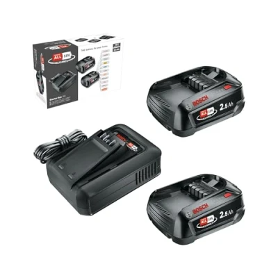 Image de Bosch batterie et chargeur rapide Starter Set 18V (2 batteries Lithium Ion 2,5 Ah ; 1 alliance POWER FOR ALL 18V)