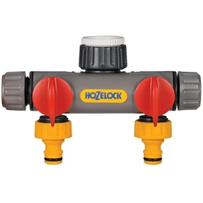 Image de HOZELOCK Sélecteur de Circuit d&#039;Arrosage 2 Voies pour Robinet: Idéal Créer Circuits sur un Seul Robinet, Vanne Débit Indépendante Chaque Sortie [2252 0000]