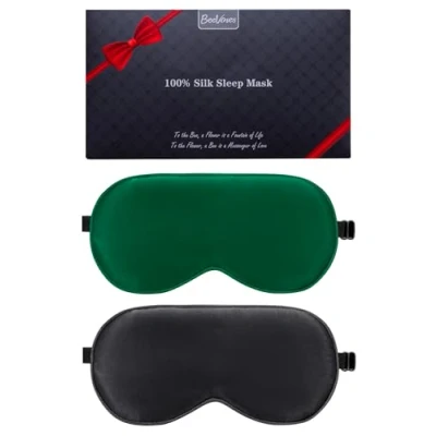 Image de Masque de sommeil en soie, lot 2 masques pour les yeux soie mûrier avec sangle réglable, bandeau d&#039;aide au la sieste, cache ombre BeeVines, 100% bloque lumière