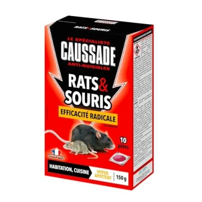 Image de CAUSSADE Anti Rats &amp; Souris Efficacité Radicale Lieux secs humides 10 Sachets pâtes Prêt à l&#039;emploi Une Ingestion Suffit 150g CARSPTDF150N