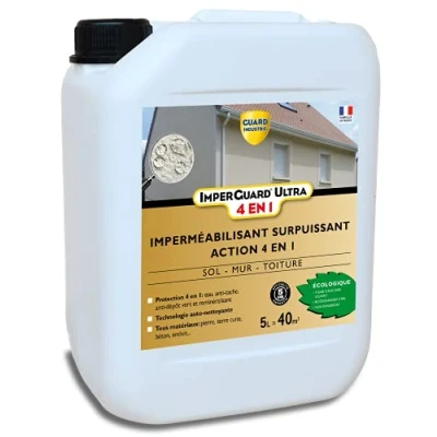 Image de Guard Industrie ImperGuard Ultra 4 en 1 Imperméabilisant Surpuissant Fongicide, Hydrofuge, Anti Dépôts Verts, Virucide, Durcisseur de Surface Fabrication Française Bidon 5 L Traite 40 m2